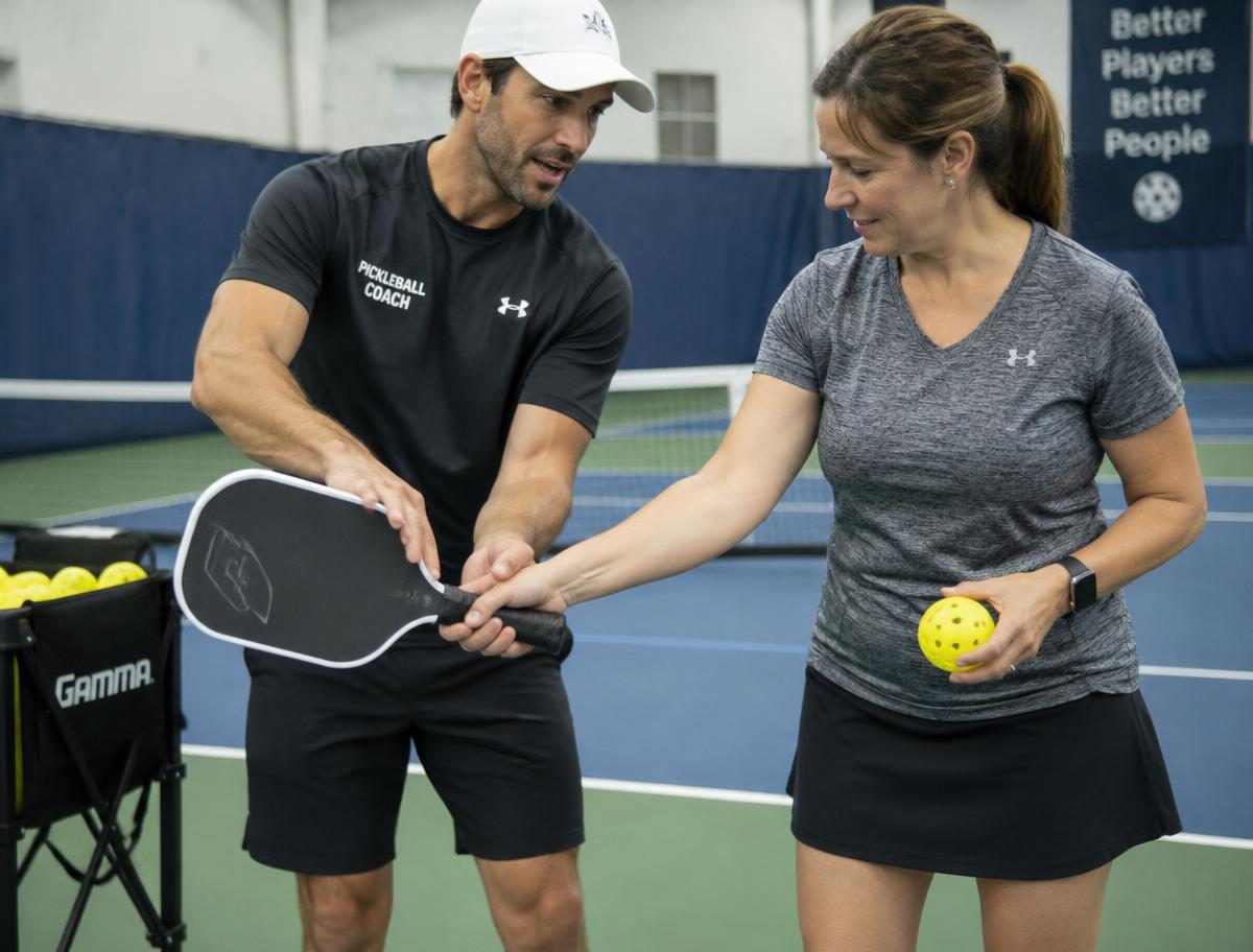 Pickleball coach teaching grip